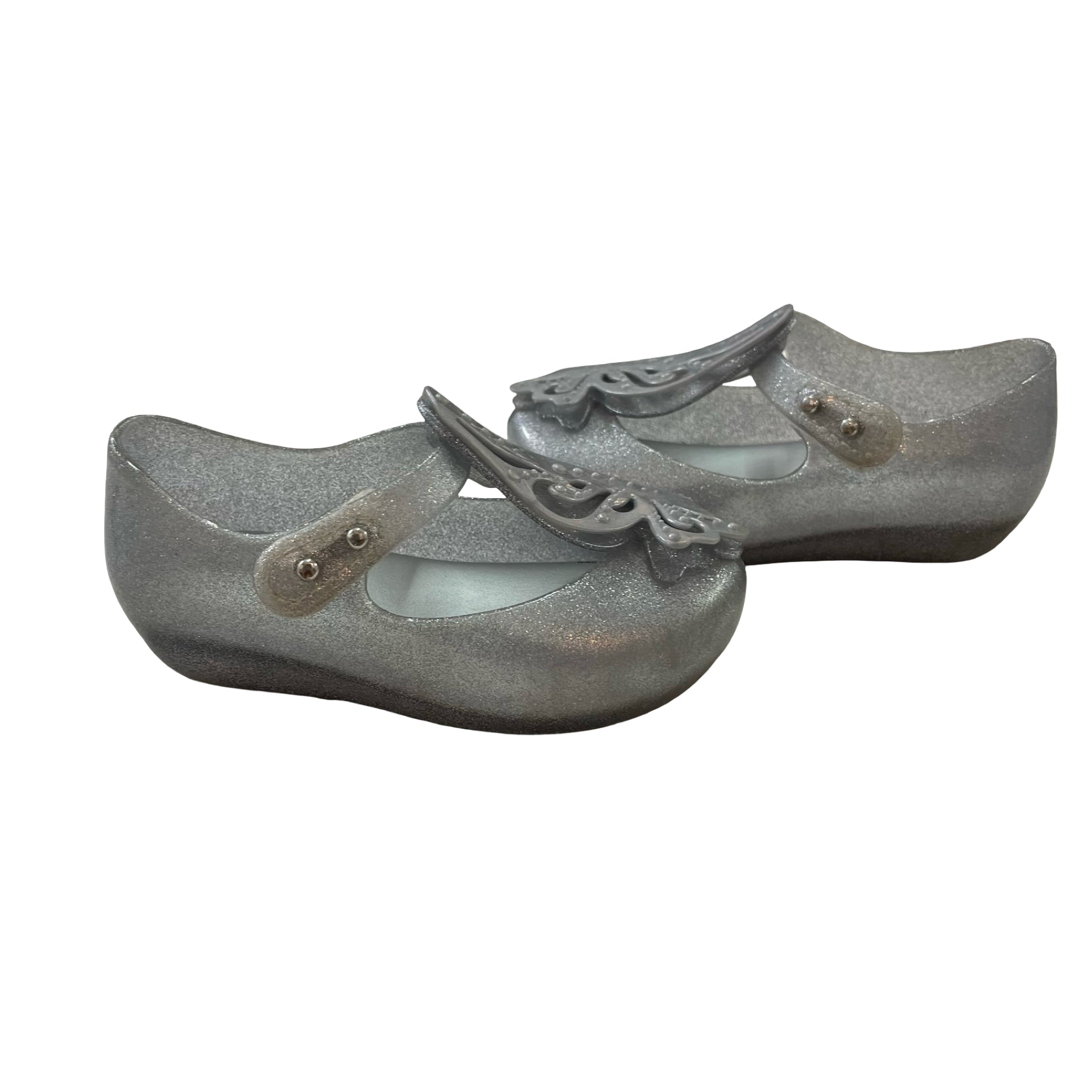 Mini Melissa Silver Metallic Butterfly Shoes - Size 7