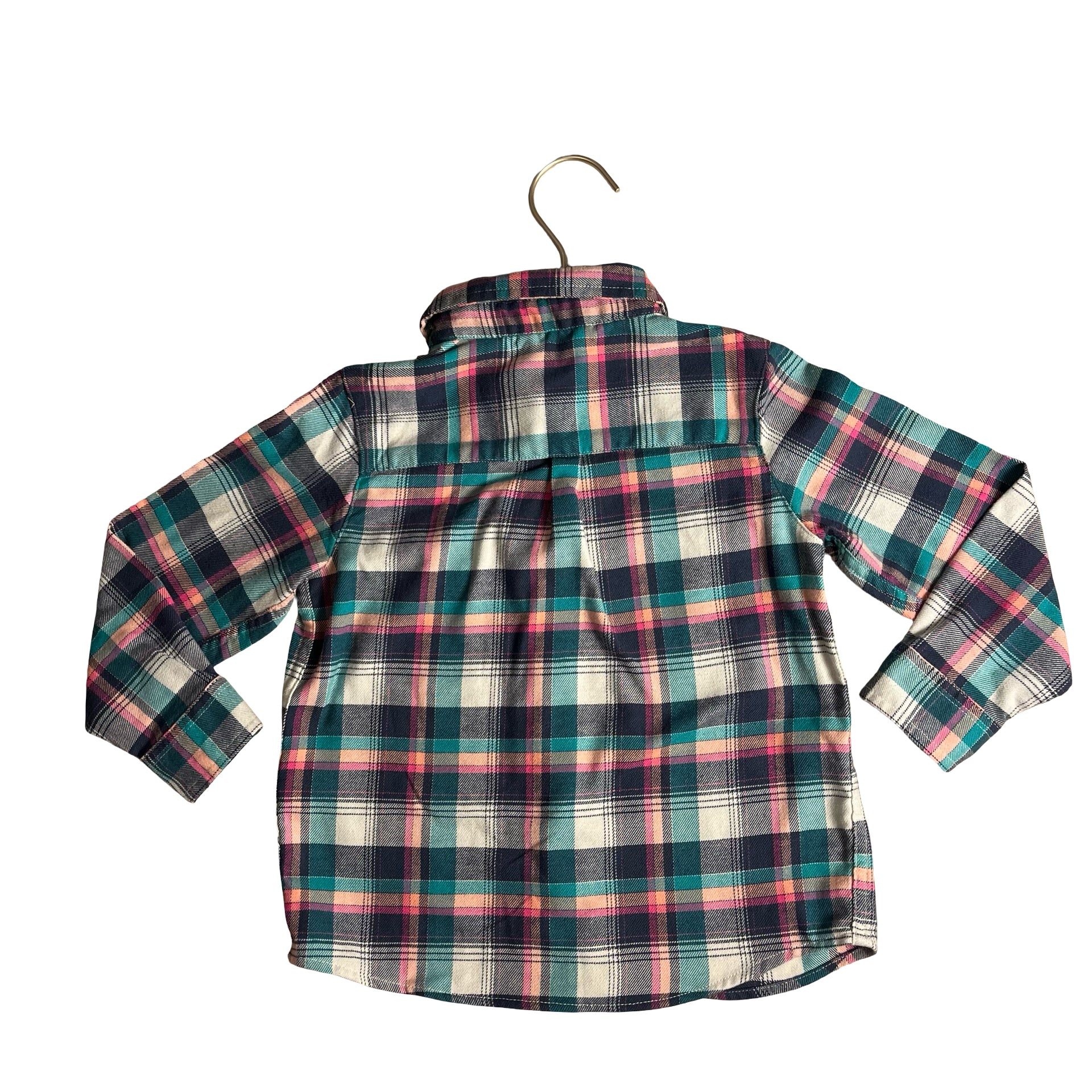 L.L.Bean Navy, Teal, Peach Plaid Flannel Snap Shirt - Size 3T
