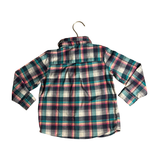 L.L.Bean Navy, Teal, Peach Plaid Flannel Snap Shirt - Size 3T