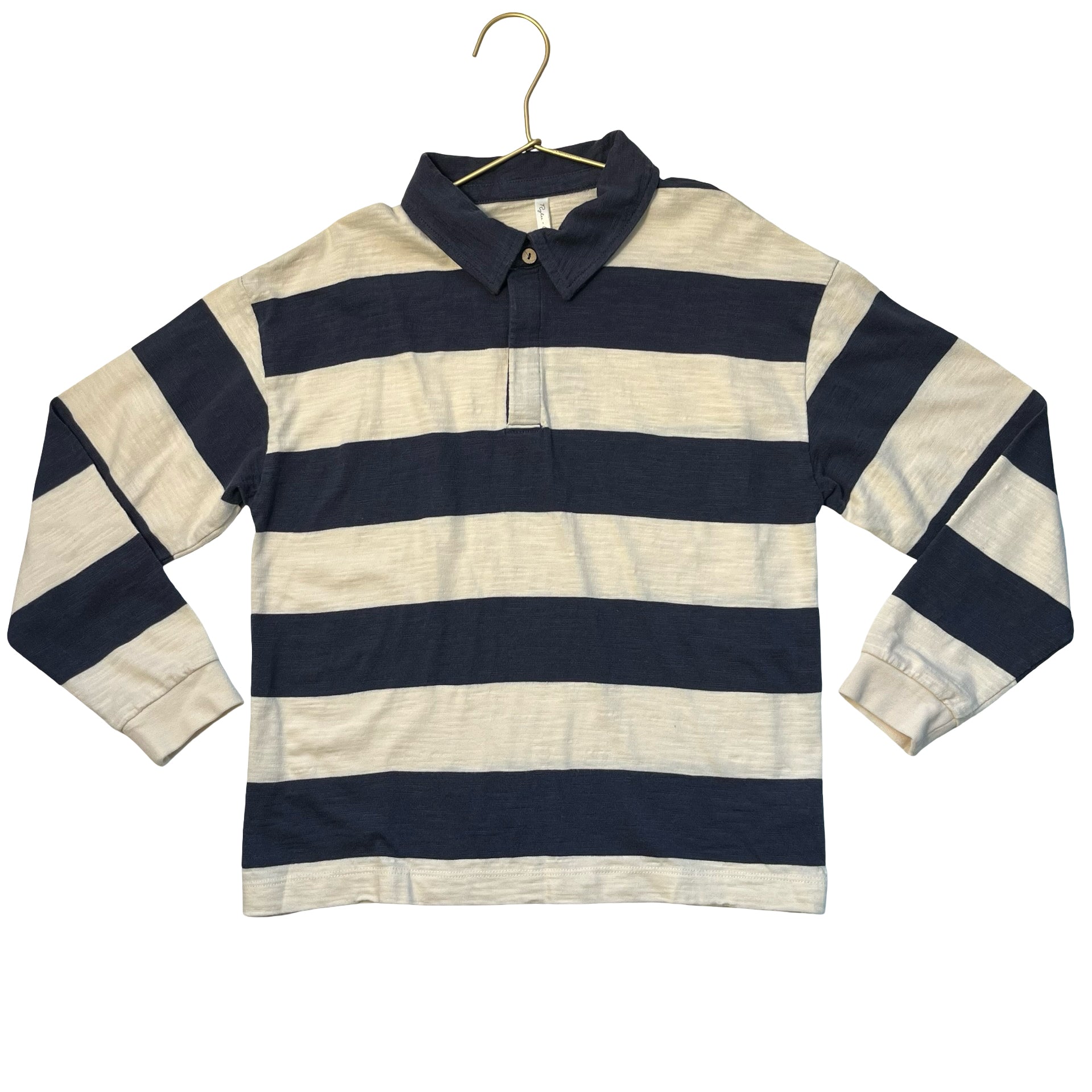 Rylee & Cru Navy & Ivory Striped Rugby Shirt - Size 8-9Y
