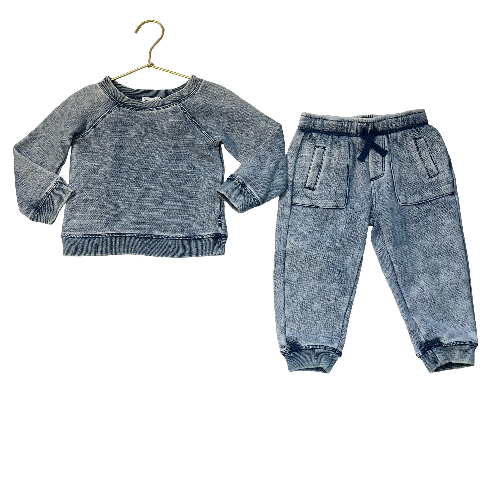 Splendid Vintage-Washed Blue Sweatshirt & Jogger Set - Size 12-18 Mo