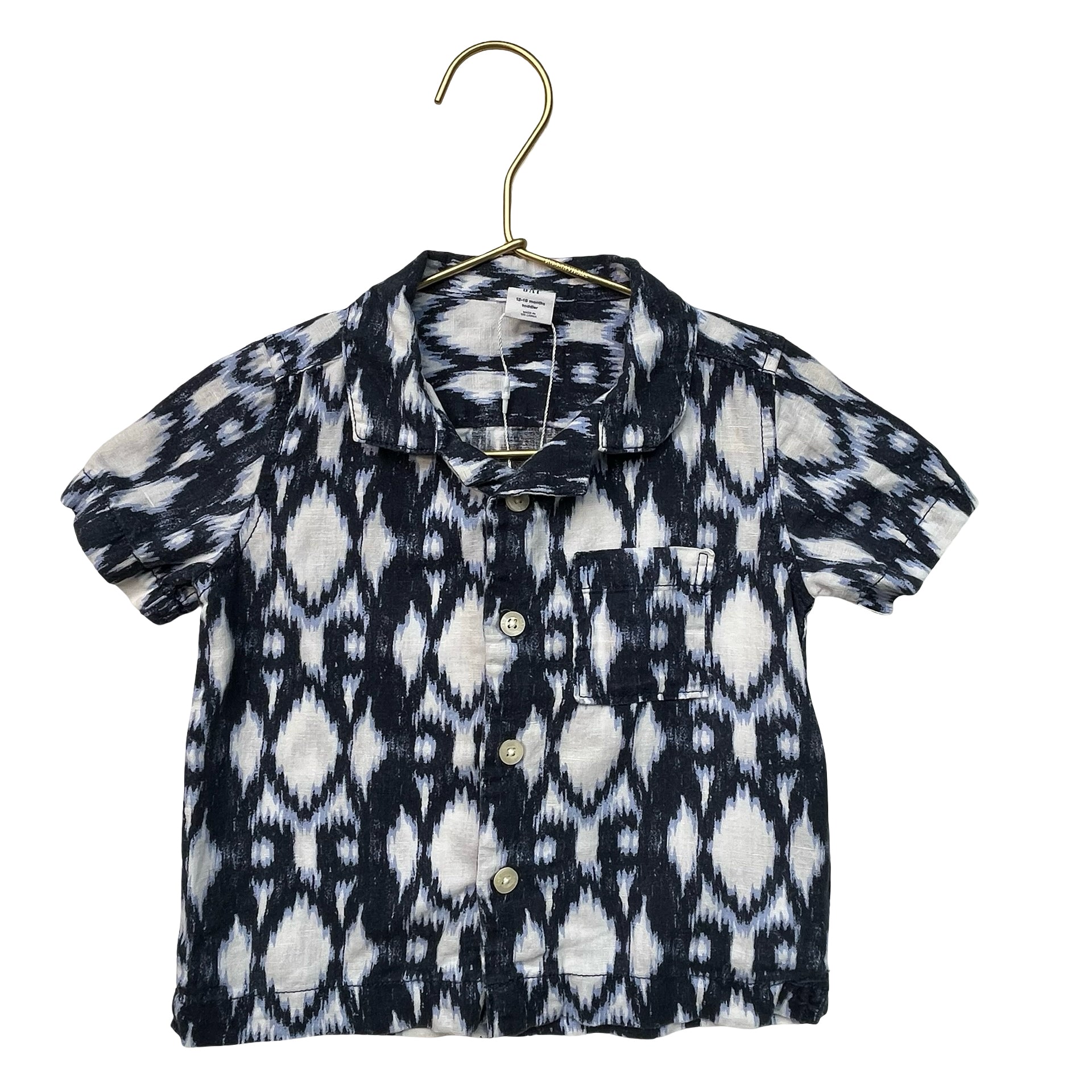 Baby Gap Navy & White Ikat Button Down Shirt - Size 12-18 Mo