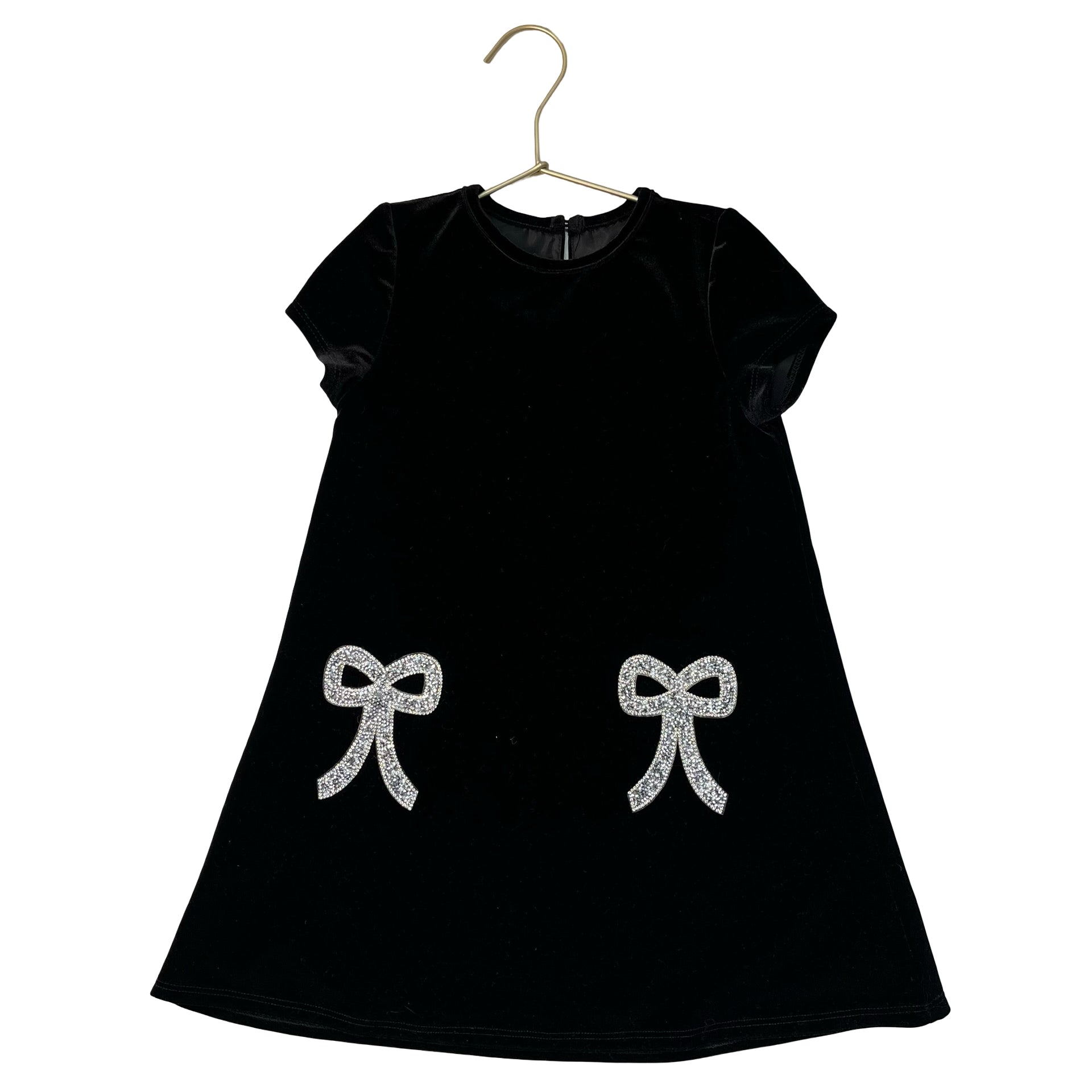 Tahari Black Velvet & Rhinestone Beaded Bow Dress - Size 4