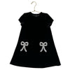 Tahari Black Velvet & Rhinestone Beaded Bow Dress - Size 4