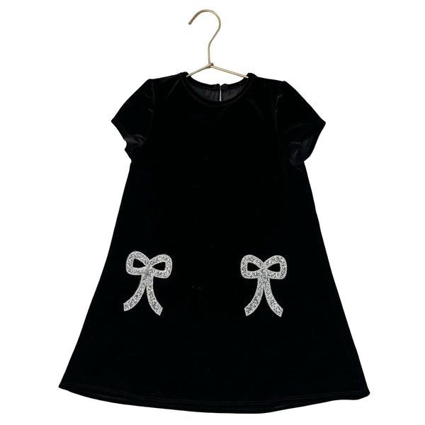 Tahari Black Velvet & Rhinestone Beaded Bow Dress - Size 4