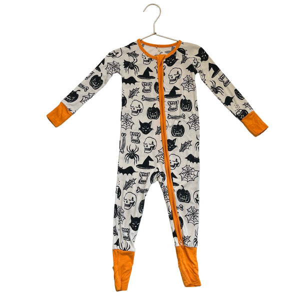 Little Sleepies Ivory, Black, Orange Halloween One-Piece PJs - Size 12-18 Mo