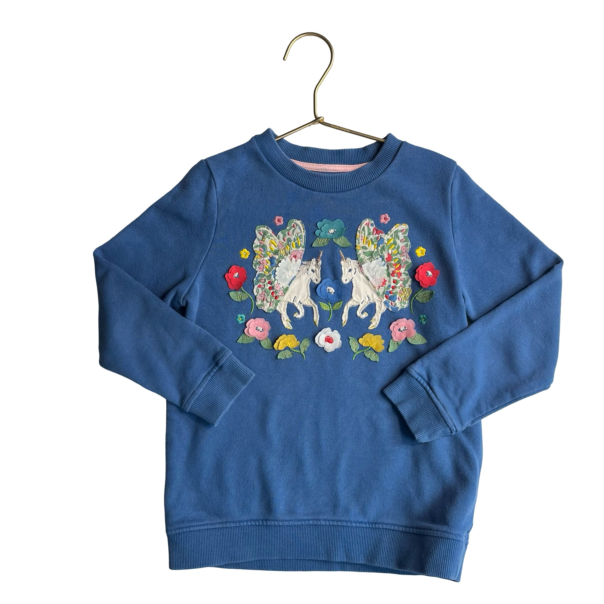 Mini Boden Blue Pegasus & Flower Applique Sweatshirt - Size 6-7Y