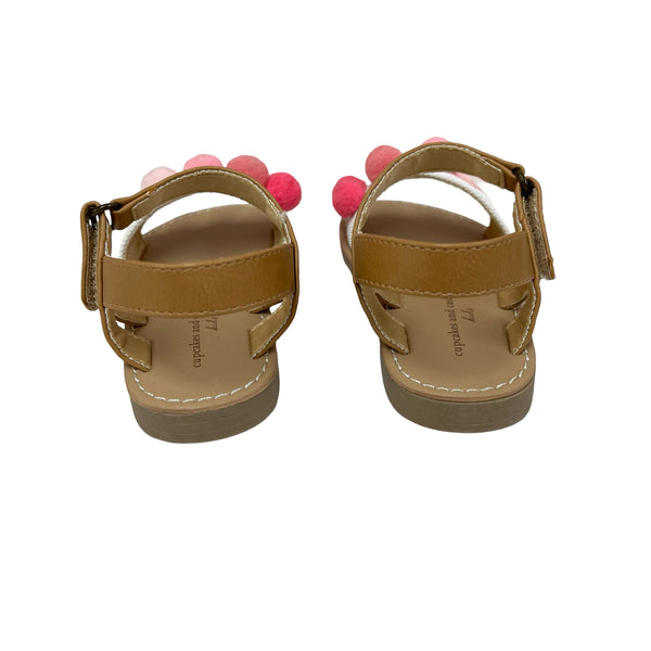 Cupcakes and Cashmere Tan & Pink Pom-Pom Sandals - Size 7