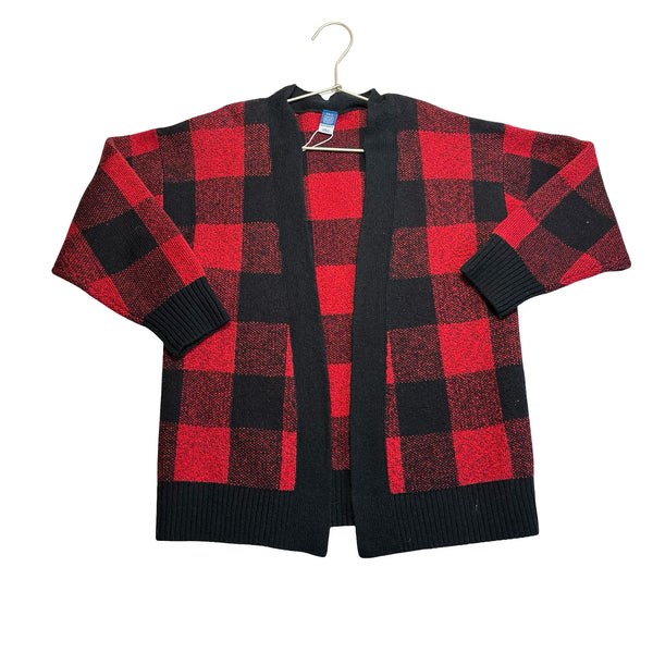 Old Navy Red & Black Buffalo Plaid Open-Front Cardigan Sweater - Size S 6-7