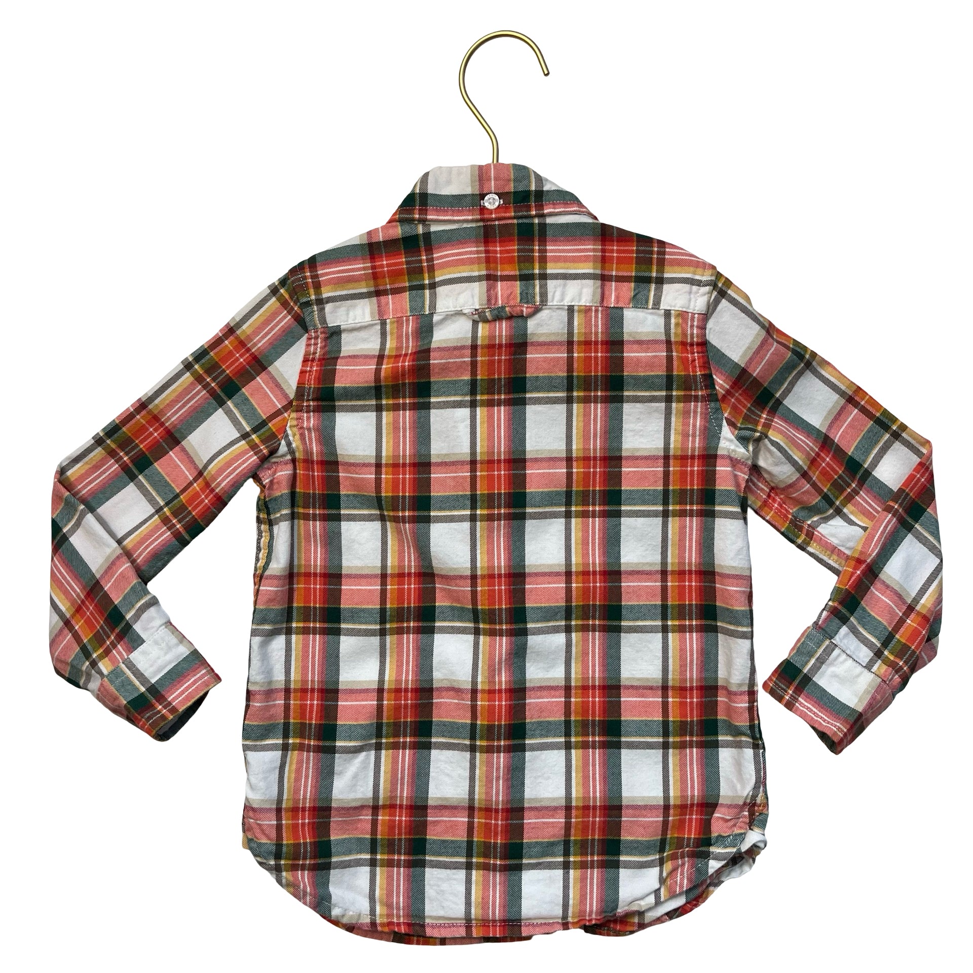 Janie and Jack Orange, Ivory, Green Plaid Button Down Shirt - Size 3
