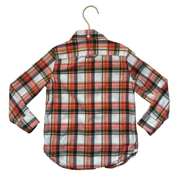 Janie and Jack Orange, Ivory, Green Plaid Button Down Shirt - Size 3