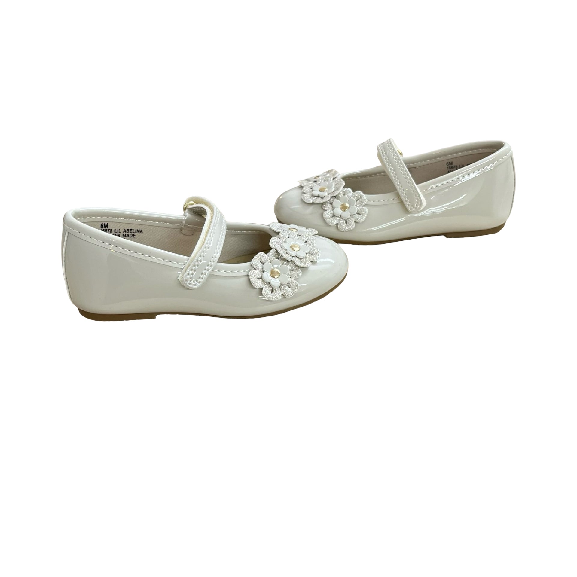 Rachel Shoes Ivory Patent Sparkle Flower Shoes - Size 6