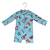 Janie and Jack Light Blue Lobster Print Swim Suit Romper - Size 3-6 Mo