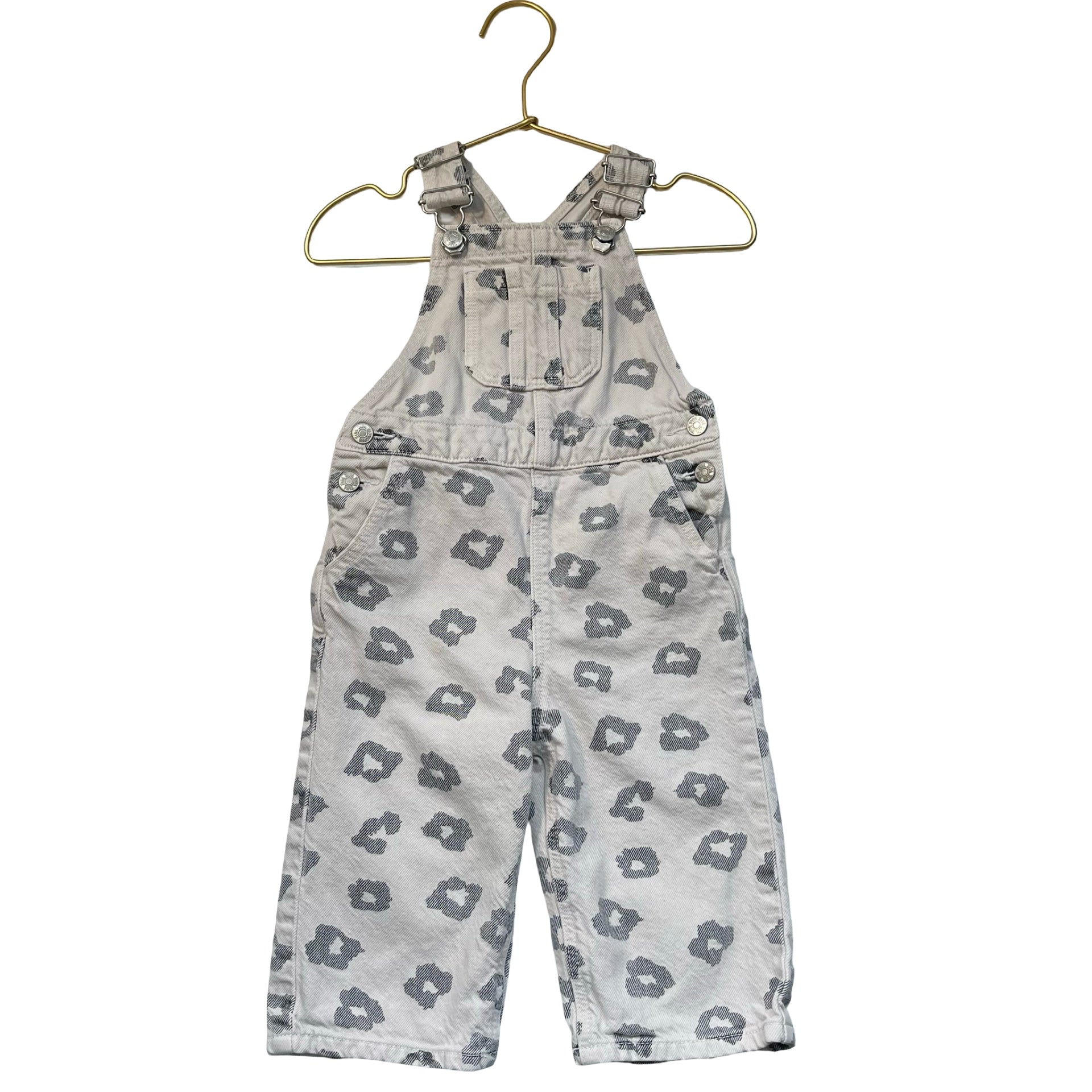 Zara Ivory Leopard Print Denim Overalls - Size 1.5Y