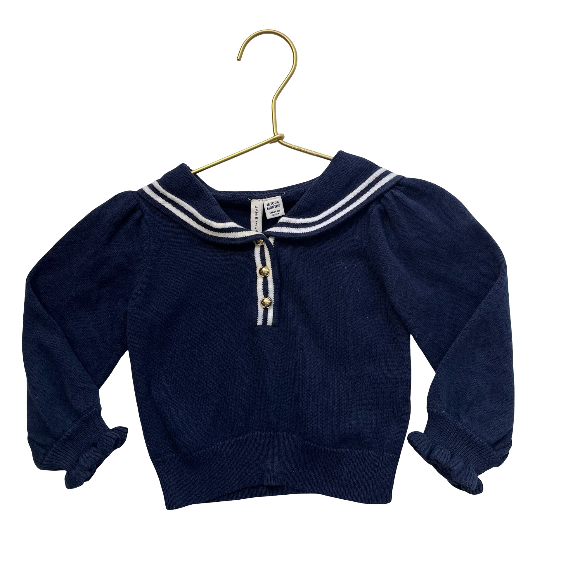 Janie and Jack Navy Sailor Collar Cotton Sweater - Size 18-24 Mo