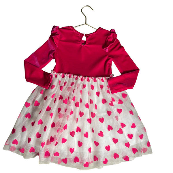 btween Pink Velour & White Tulle Heart Dress - Size 4