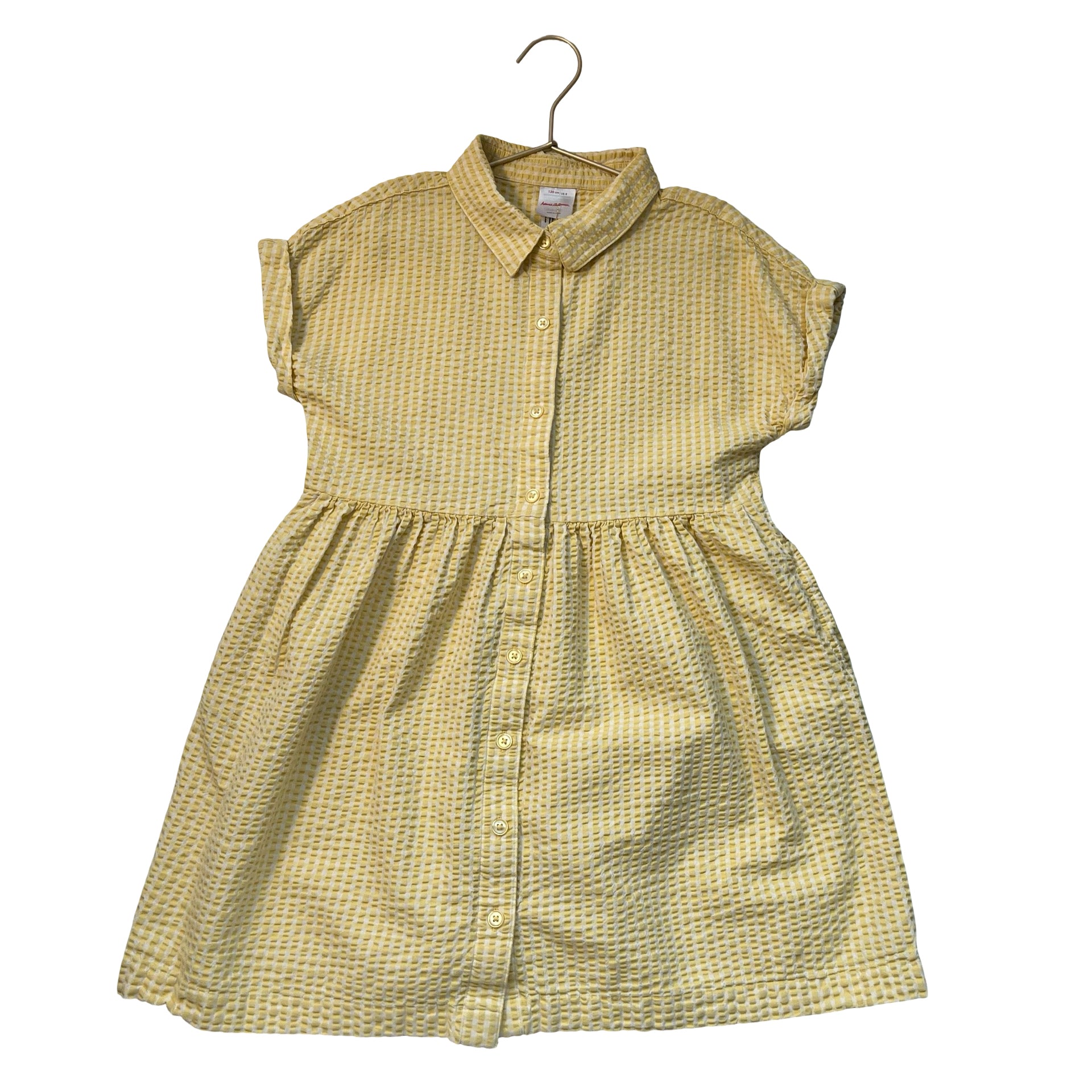 Hanna Andersson Yellow Striped Seersucker Shirt Dress - Size 8