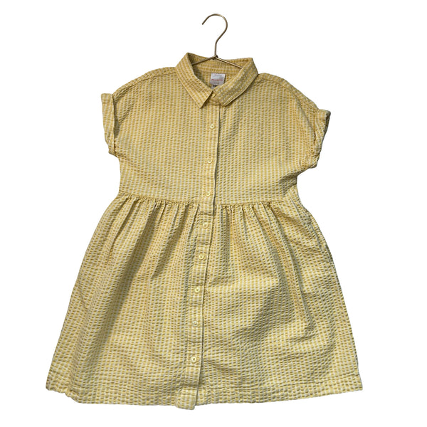 Hanna Andersson Yellow Striped Seersucker Shirt Dress - Size 8