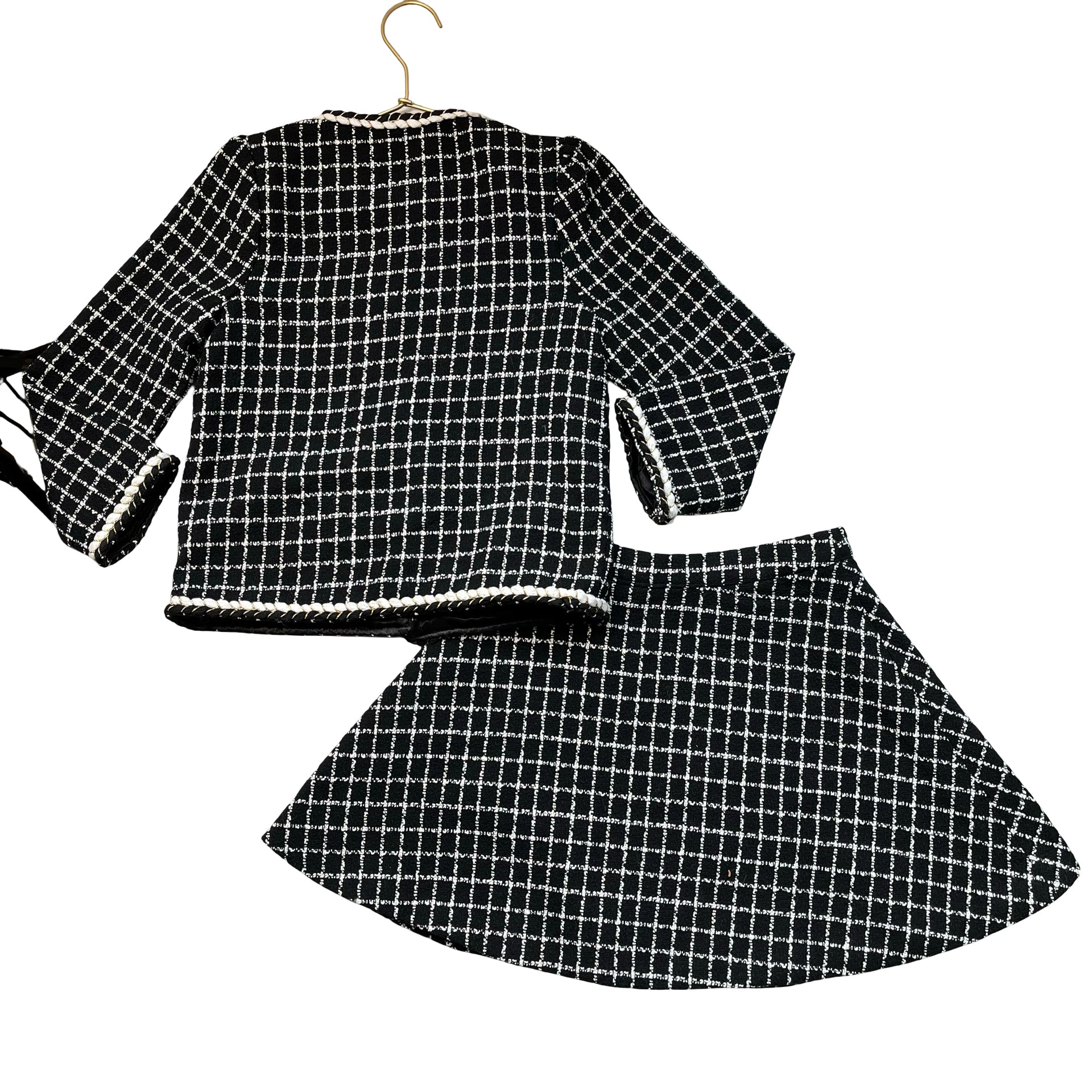 Rachel Riley Black & Ivory Plaid Boucle Blazer & Skirt Set - Size 7