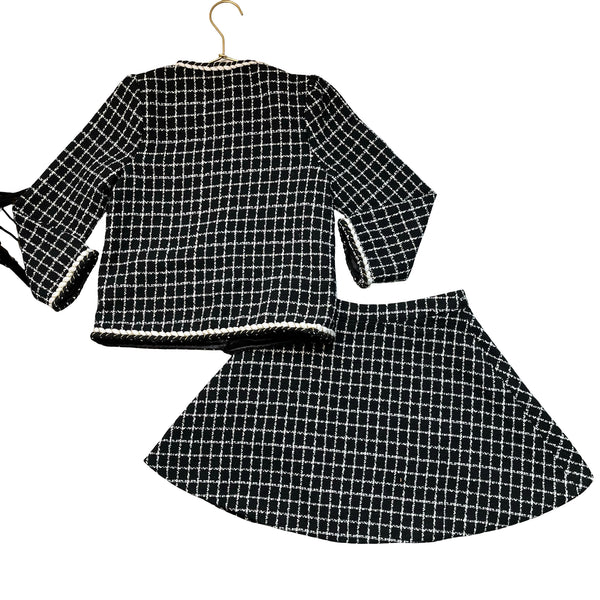 Rachel Riley Black & Ivory Plaid Boucle Blazer & Skirt Set - Size 7