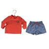 Carter's Coral Rash Guard & Navy Striped Swim Shorts Set - Size 6 Mo