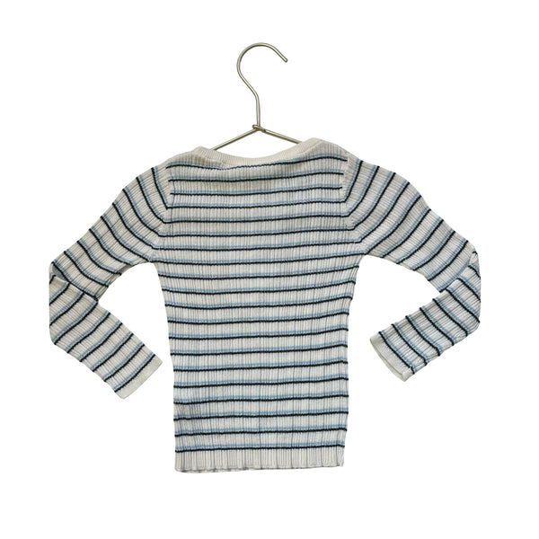 FUB Ivory & Blue Striped Ribbed Lightweight Cotton Sweater - Size 2Y
