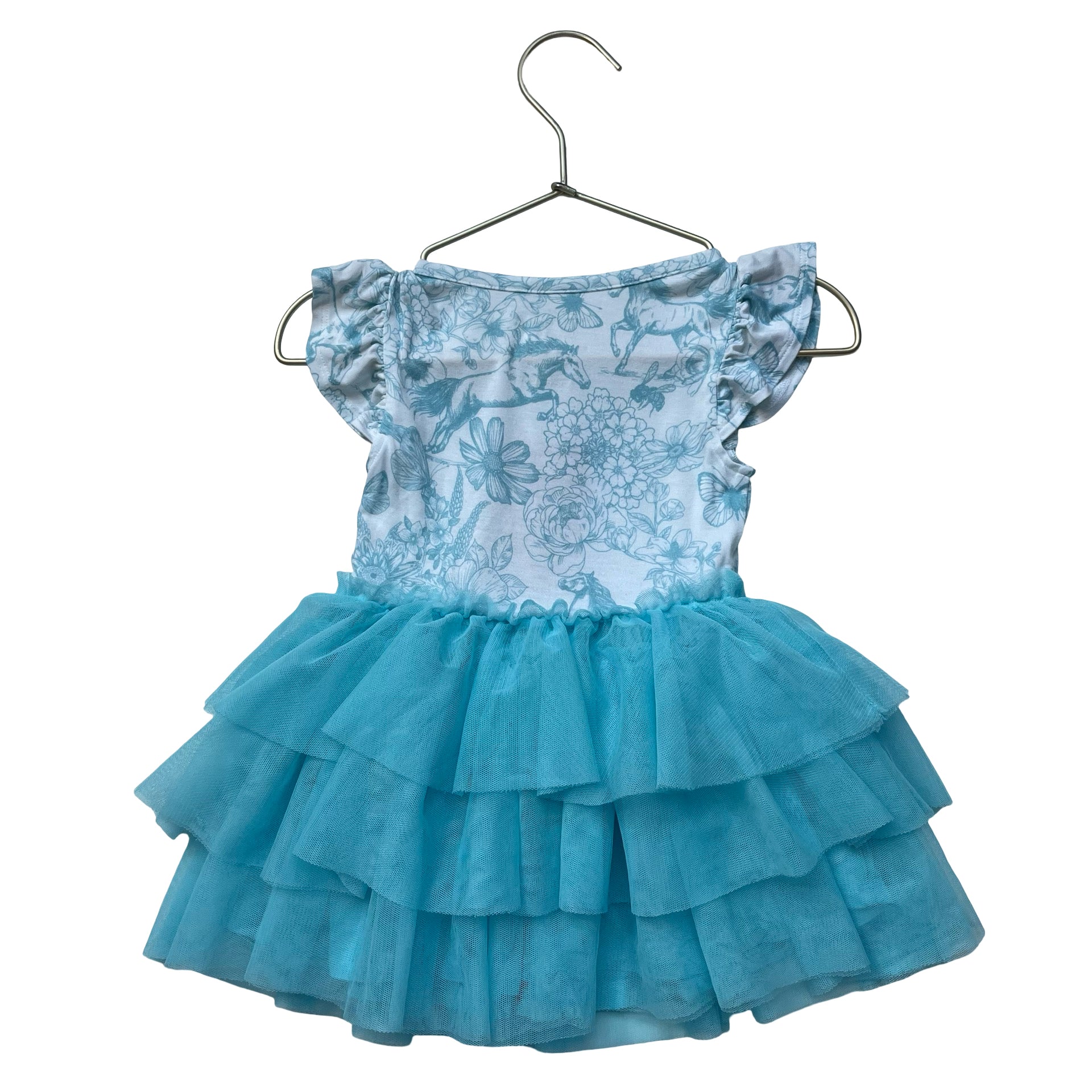 Posh Peanut Blue Floral & Horse Print Tulle Skirt Dress - Size 2T