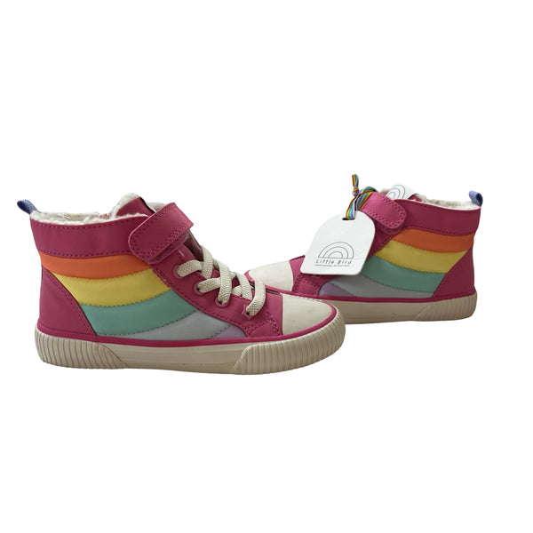 Little Bird Sherpa-Lined Pink & Rainbow High Top Sneakers with Tags - Size 10