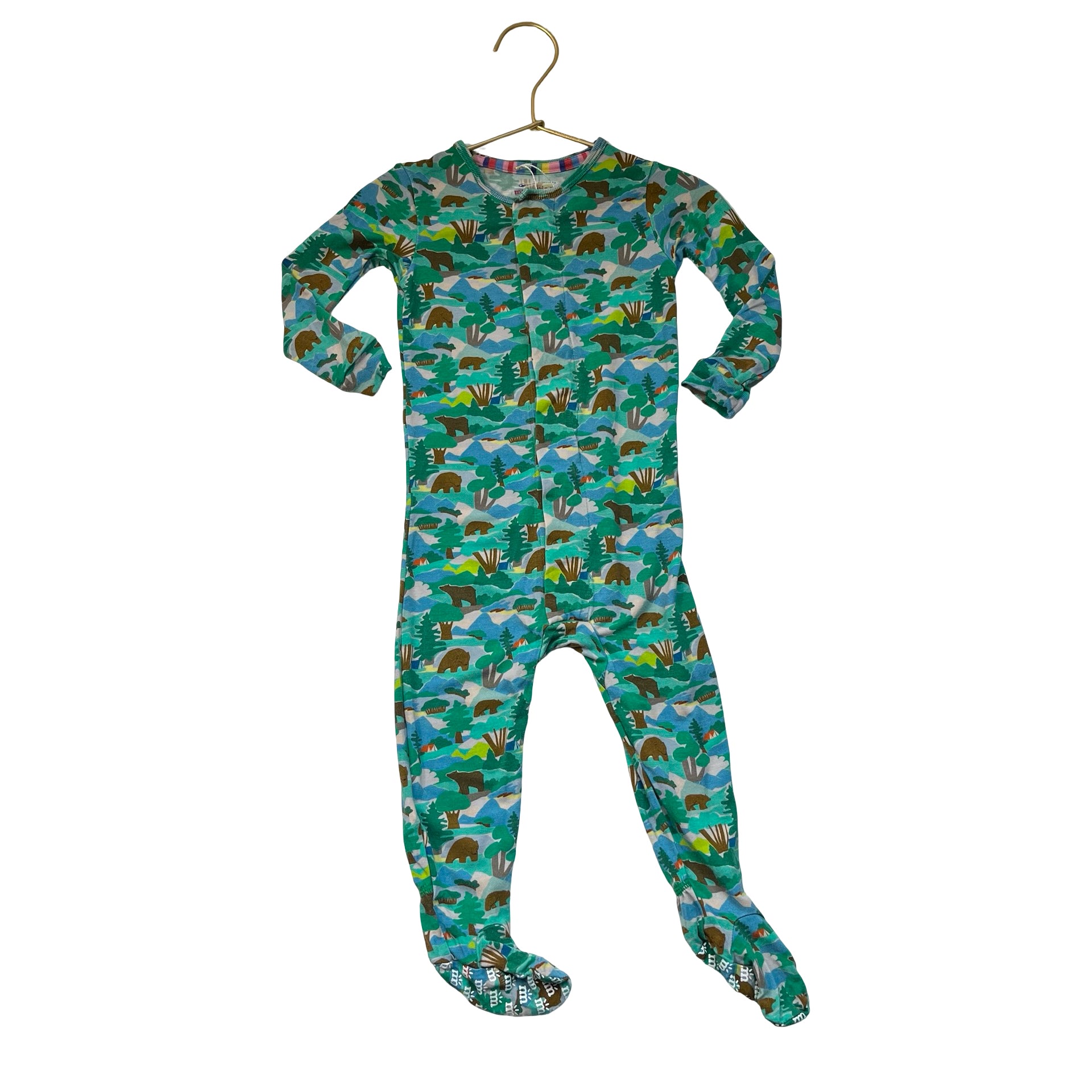Magnetic Me Green Bear & Outdoors Print Footed One-Piece PJs - Size 9-12 Mo