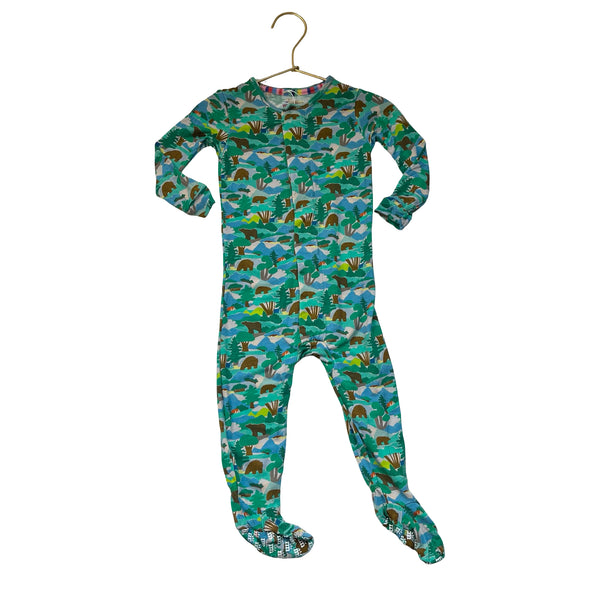 Magnetic Me Green Bear & Outdoors Print Footed One-Piece PJs - Size 9-12 Mo