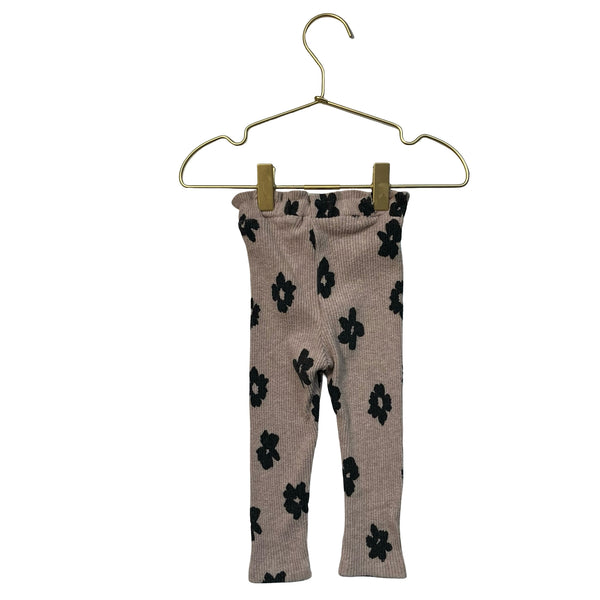 Zara Blush & Black Flower Print Ribbed Knit Leggings - Size 9-12 Mo