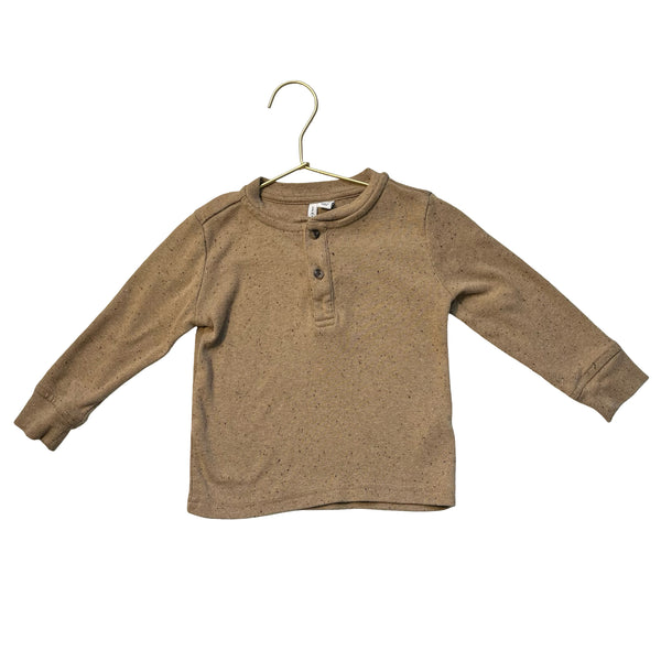 Janie and Jack Tan Speckled Henley Shirt - Size 18-24 Mo