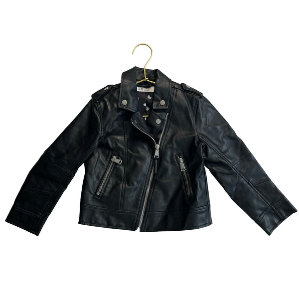 H&M Black Faux Leather Motocycle Jacket - Size 4