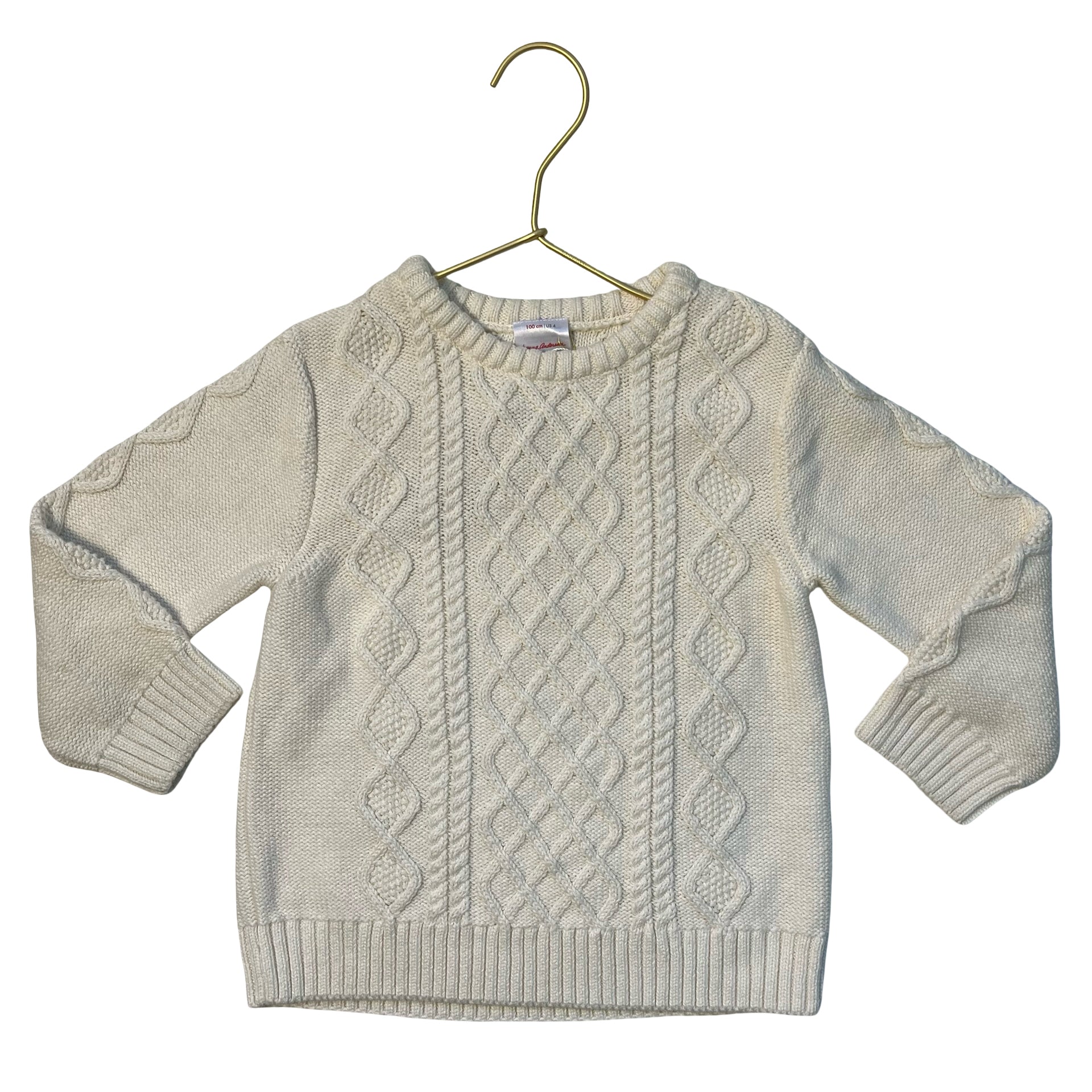 Hanna Andersson Ivory Cotton Cable-Knit Sweater - Size 4