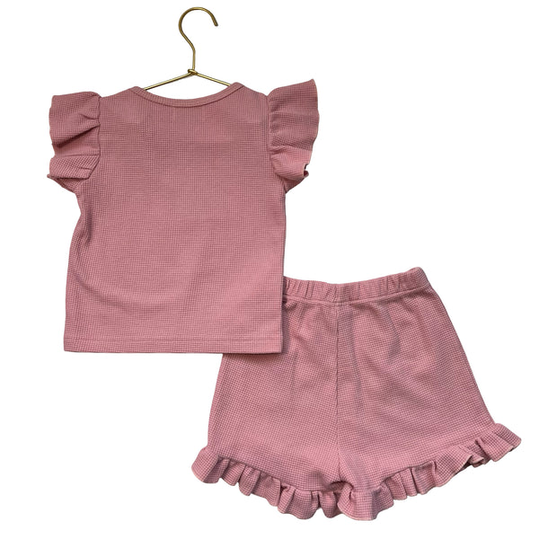 Lola & The Boys Pink Waffle Shorts & Cherry Applique Top Set - Size 6