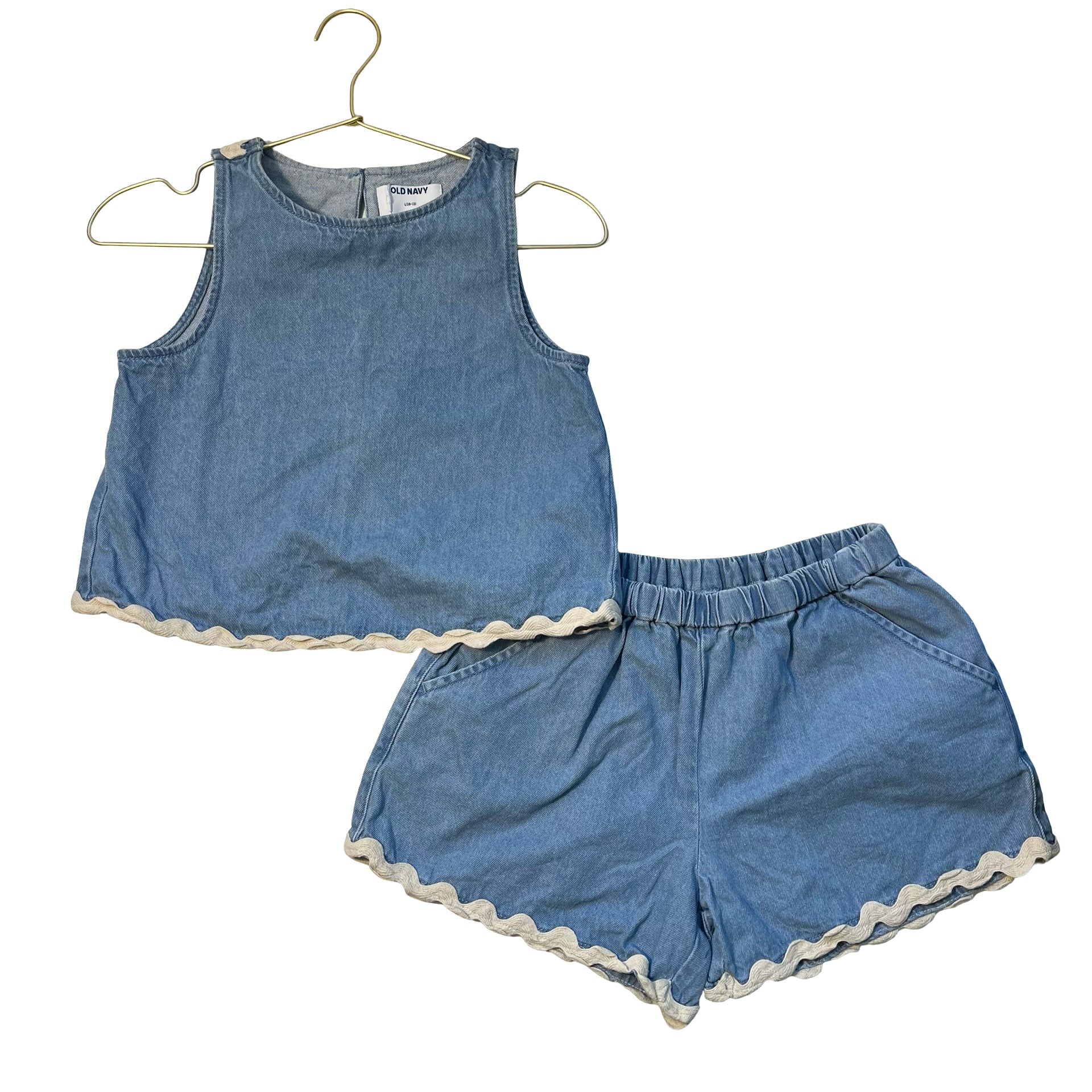 Old Navy Denim Top & Shorts Set, Ivory Trim - Size L 10-12