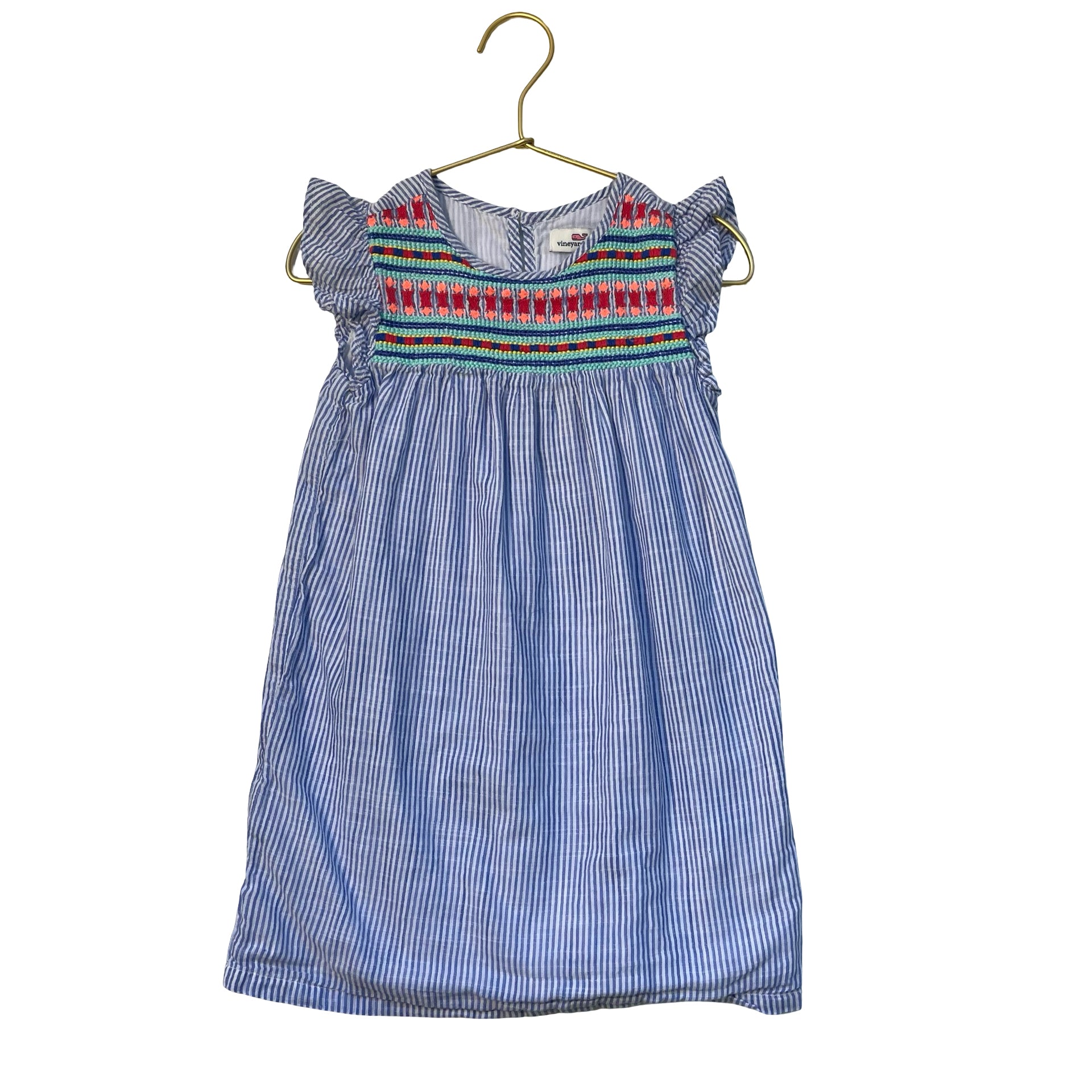 Vineyard Vines Blue Striped Embroidered Dress - Size 5