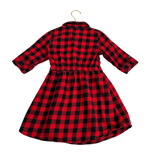 Young Hearts Red & Black Check Flannel Dress - Size 6