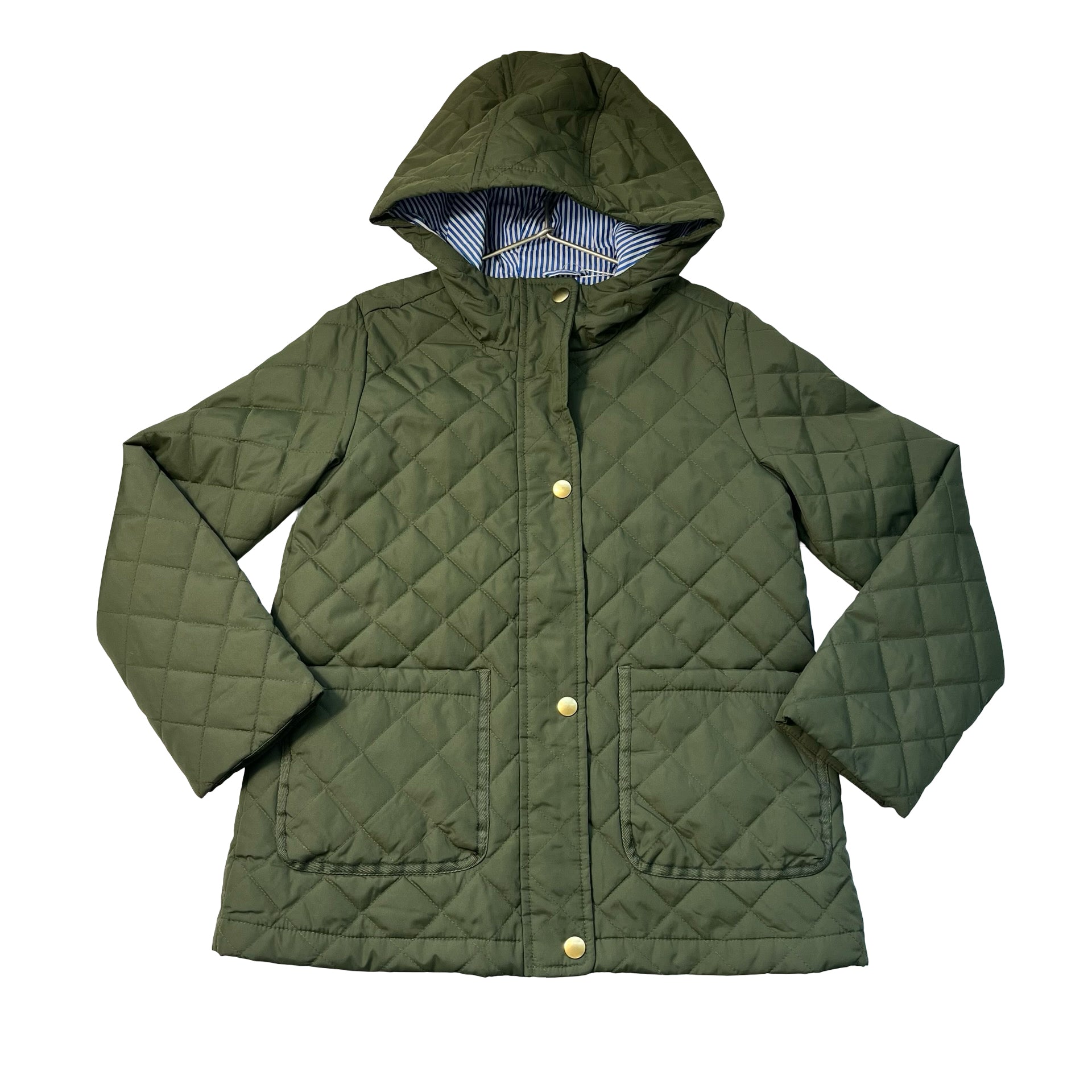 Crewcuts J. Crew Olive Hooded Quilted Jacket - Size M 8-9