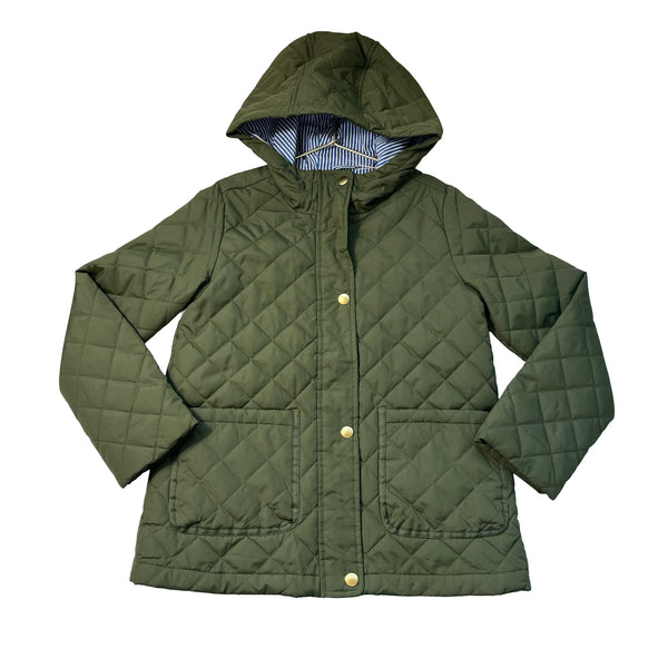 Crewcuts J. Crew Olive Hooded Quilted Jacket - Size M 8-9