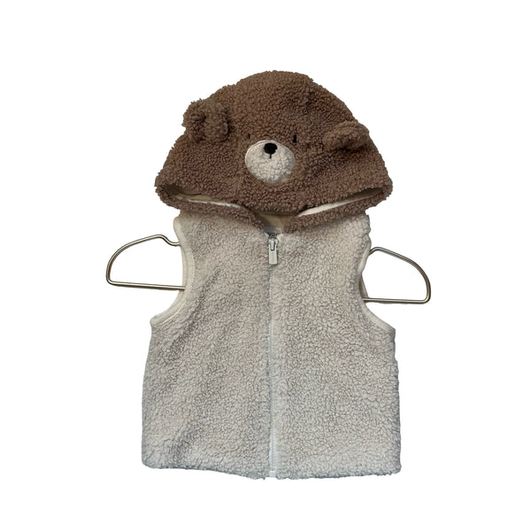 Mayoral Ivory & Brown Bear Hooded Sherpa Vest - Size 2-4 Mo