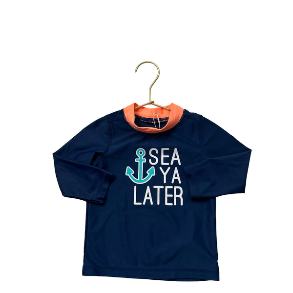 Carter's Navy 'Sea Ya Later' Anchor Long Sleeve Rash Guard - Size 12 Months