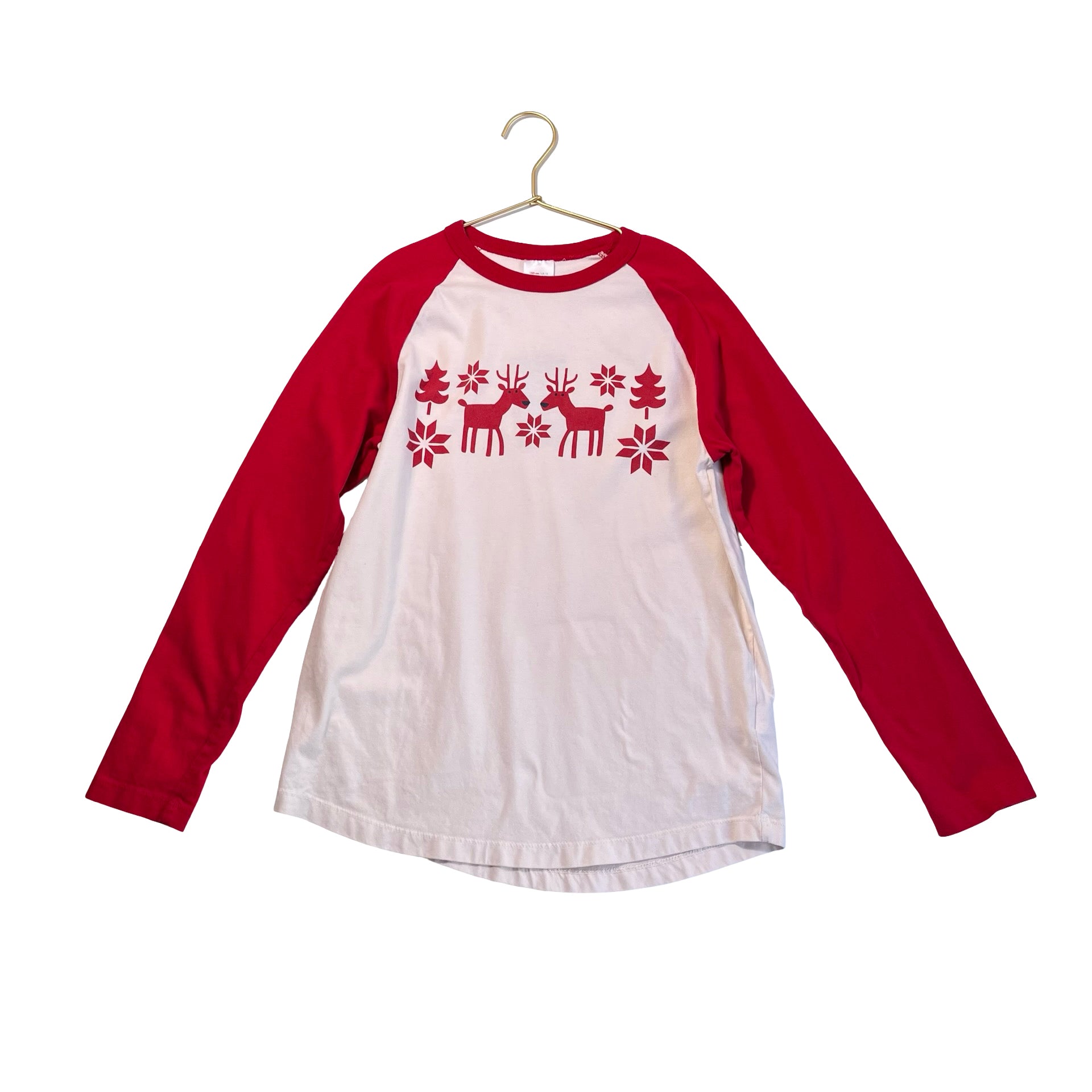 Hanna Andersson Red & Ivory Reindeer Raglan T-Shirt - Size 12