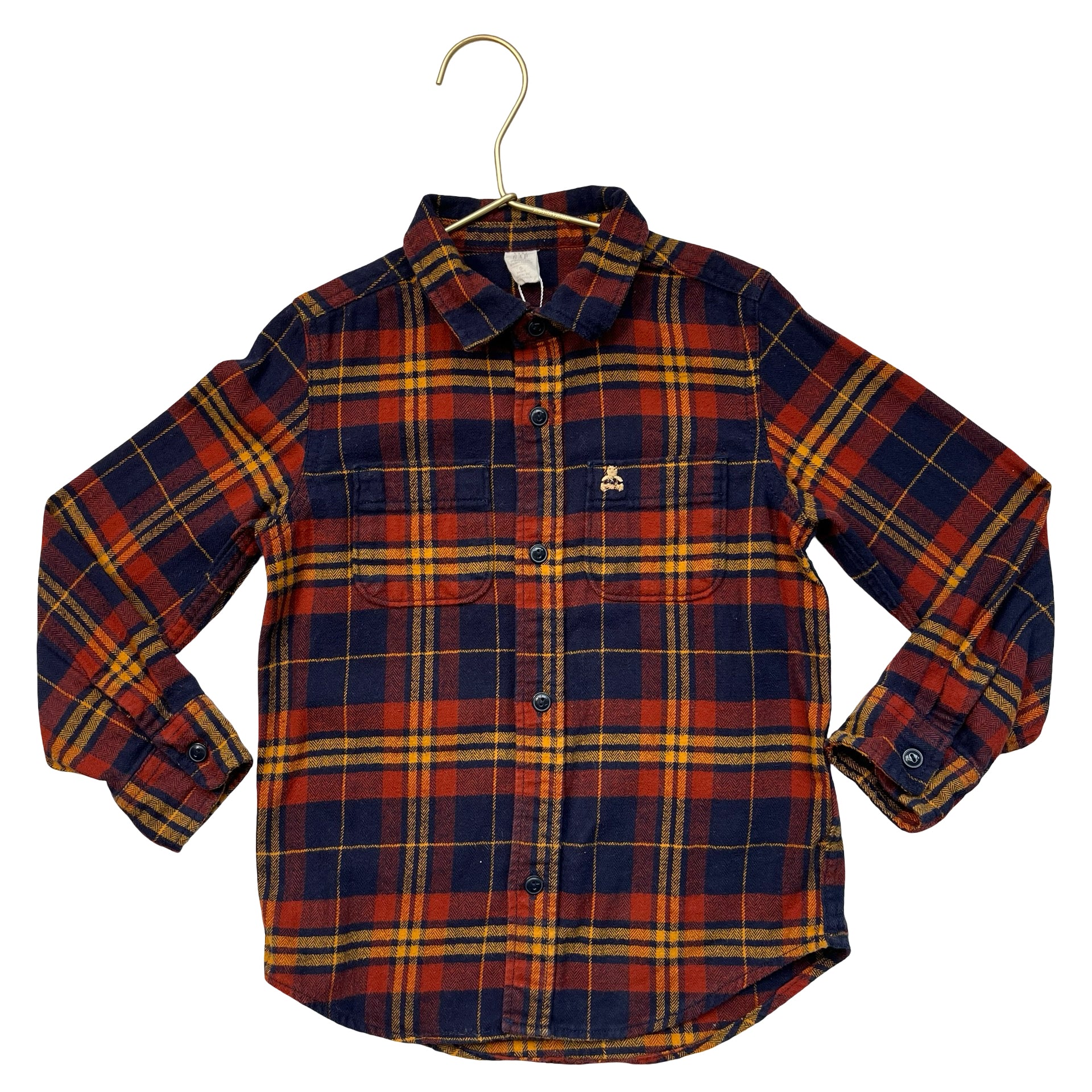 Baby Gap Navy, Orange, Yellow Plaid Flannel Button Down Shirt - Size 5