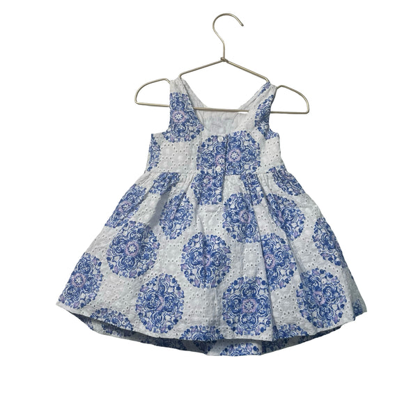 Janie and Jack Ivory & Blue Floral Eyelet Dress -  Size 12-18 Months est