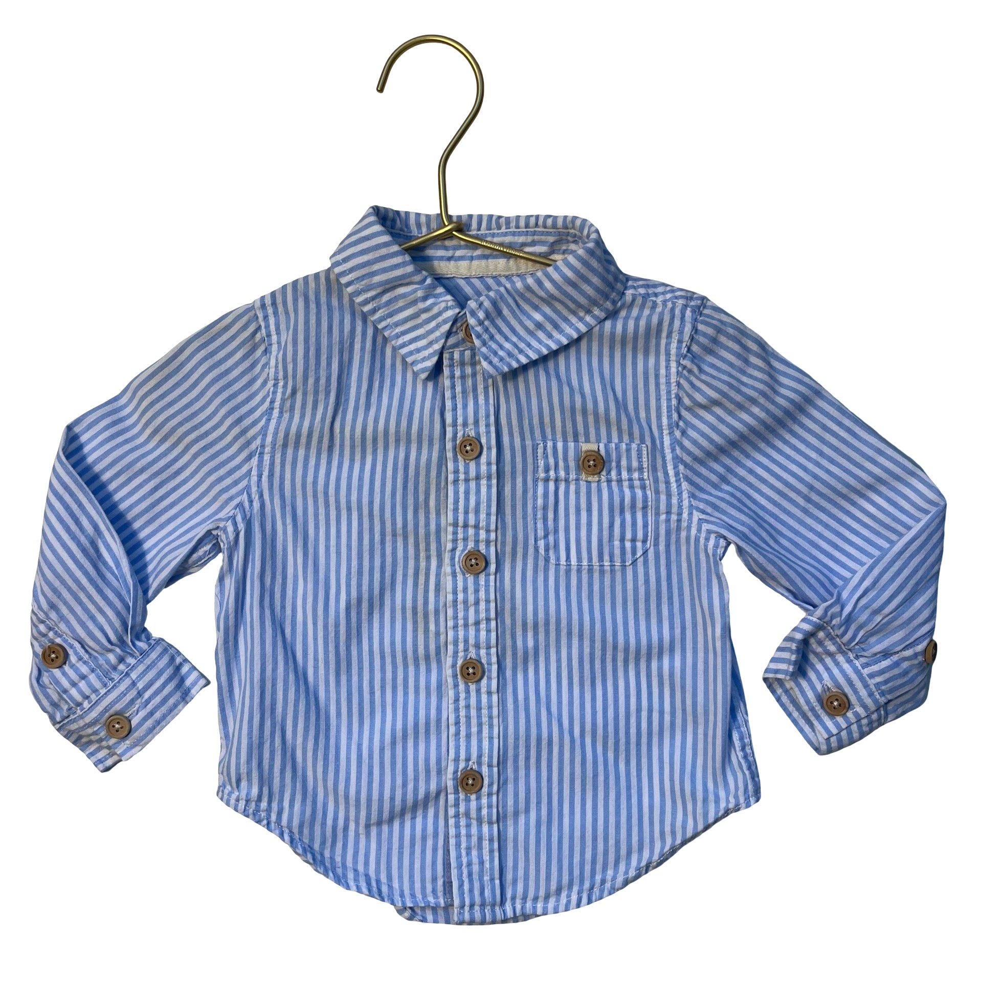 Egg Light Blue & White Striped Button Down Shirt - Size 12 Mo