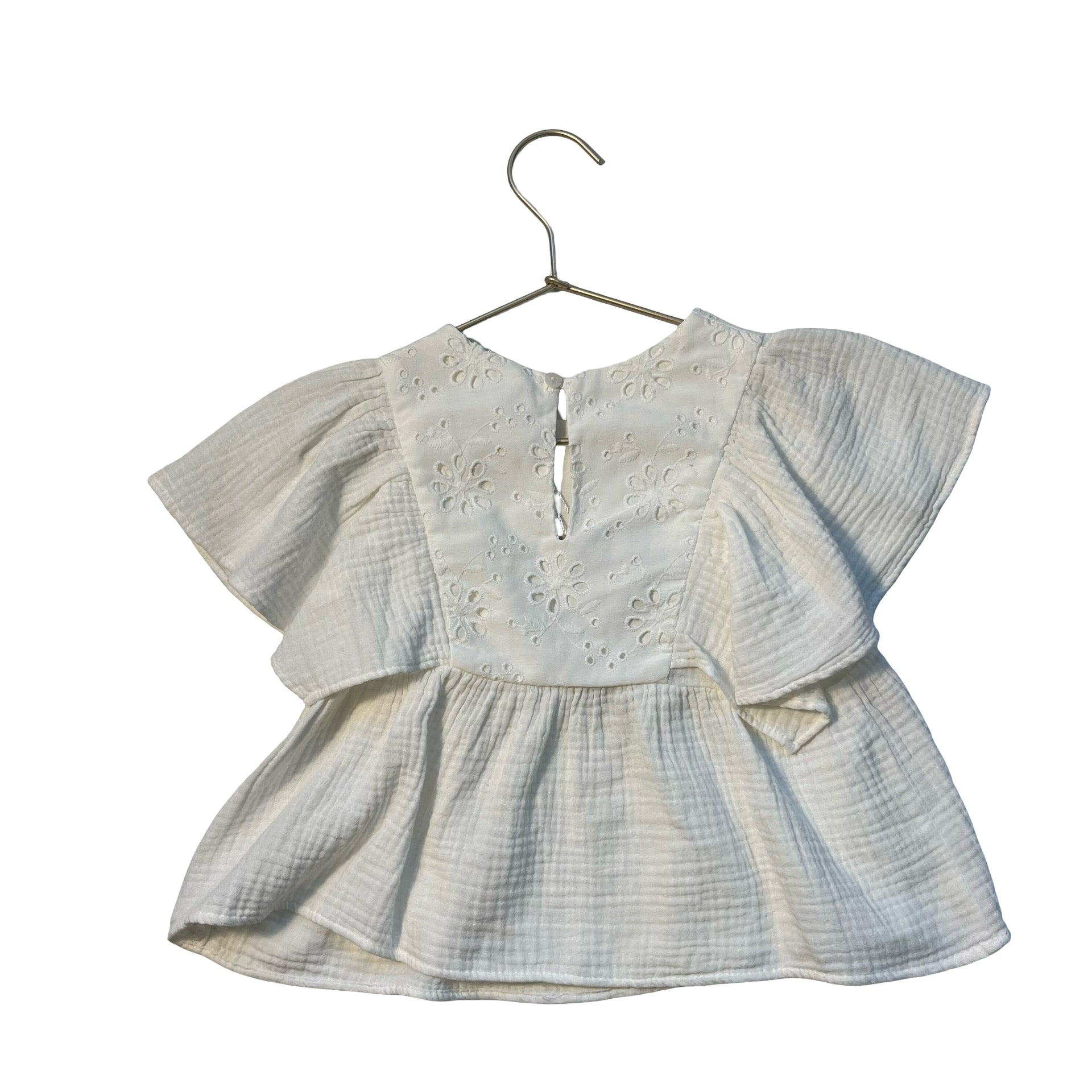 Zara Ivory Gauze & Eyelet Top - Size 5