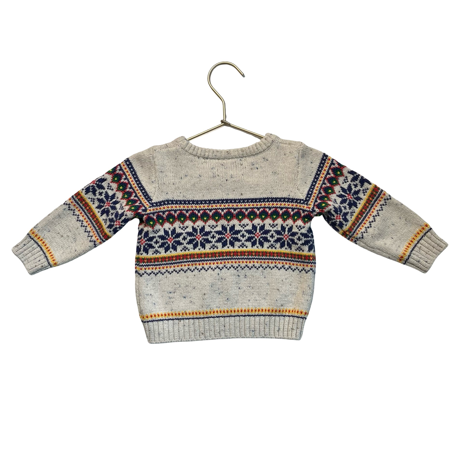 Janie and Jack Oatmeal & Multi-Color Fair Isle Sweater - Size 6-12 Mo