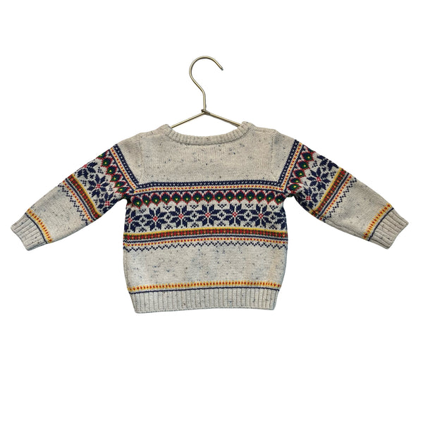 Janie and Jack Oatmeal & Multi-Color Fair Isle Sweater - Size 6-12 Mo