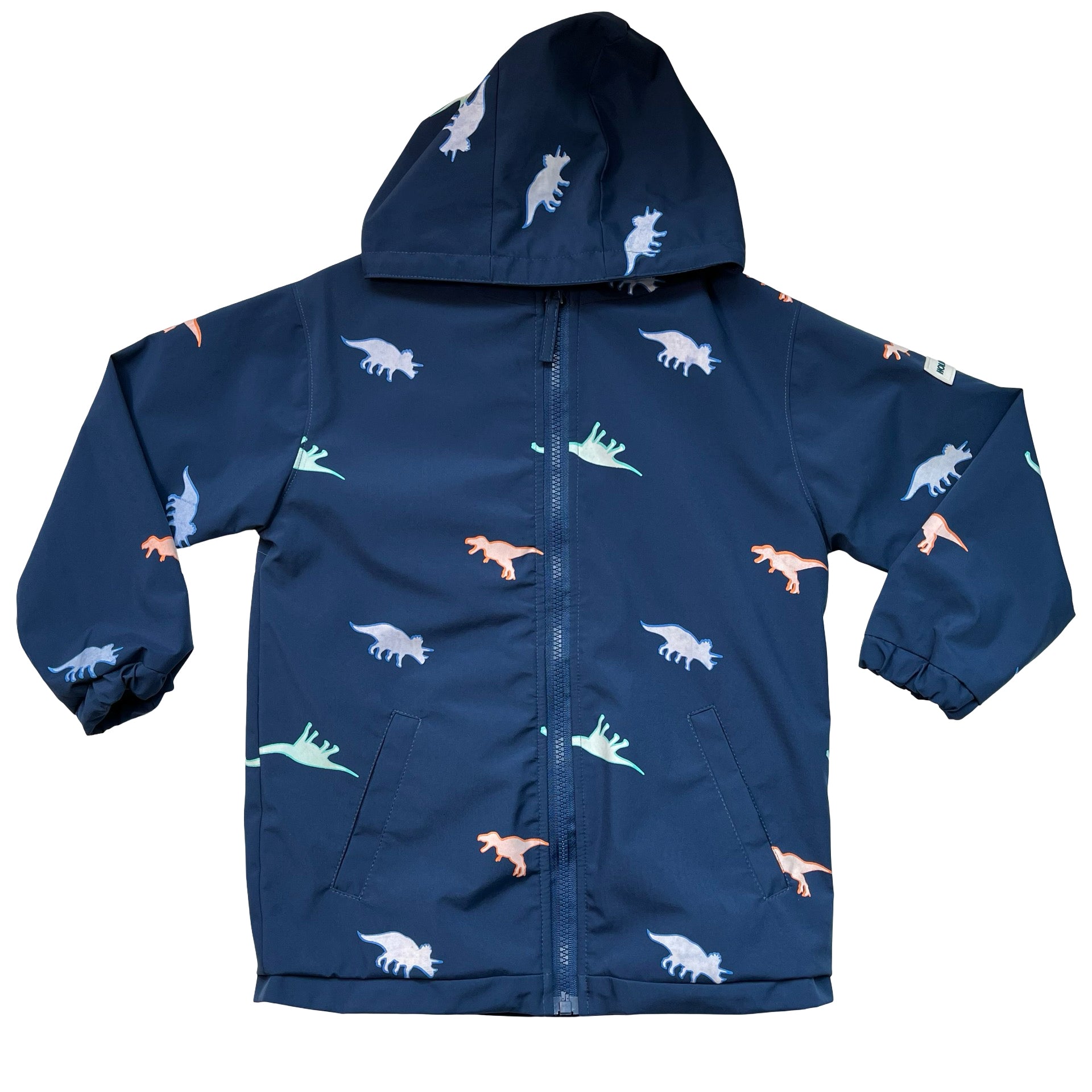 Holy & Beau Navy Dinosaur 'Color Changing' Hooded Raincoat - Size 5-6